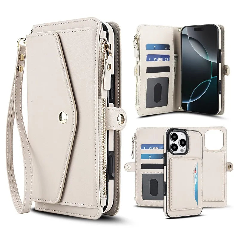 Custodia 4 in 1 in Pelle: telefono, carte, contanti e tracolla, tutto in un solo accessorio