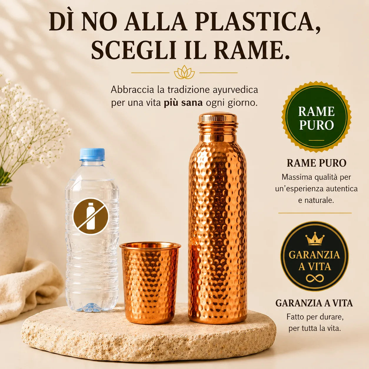 Borraccia in Rame Puro 99,9%: idratazione naturale, senza plastica