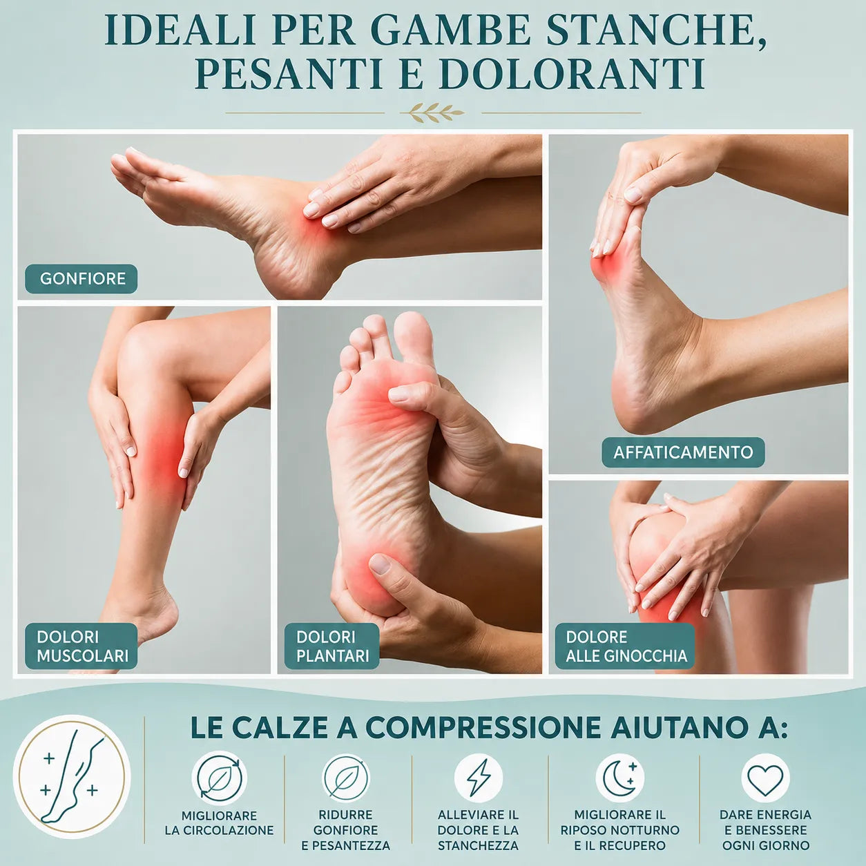 Calzini a Compressione per Polpaccio, 6 pz: sollievo per le gambe, sport e vita quotidiana
