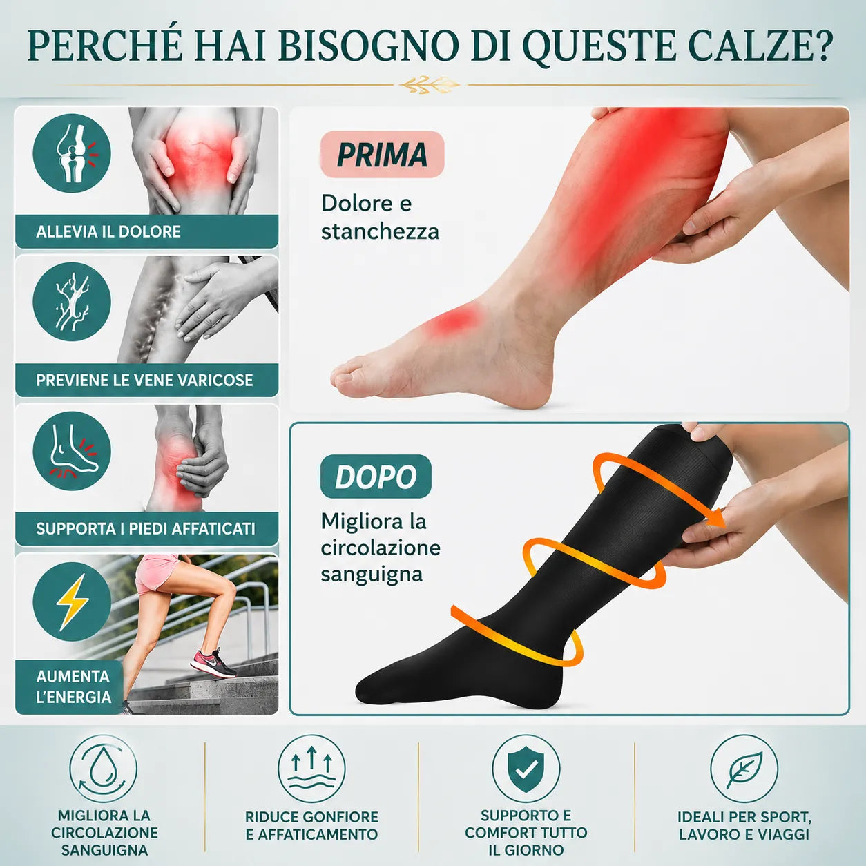 Calzini a Compressione per Polpaccio, 6 pz: sollievo per le gambe, sport e vita quotidiana