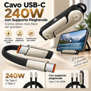 Cavo USB-C 240W con Supporto Pieghevole: ricarica veloce, mani libere per guardare