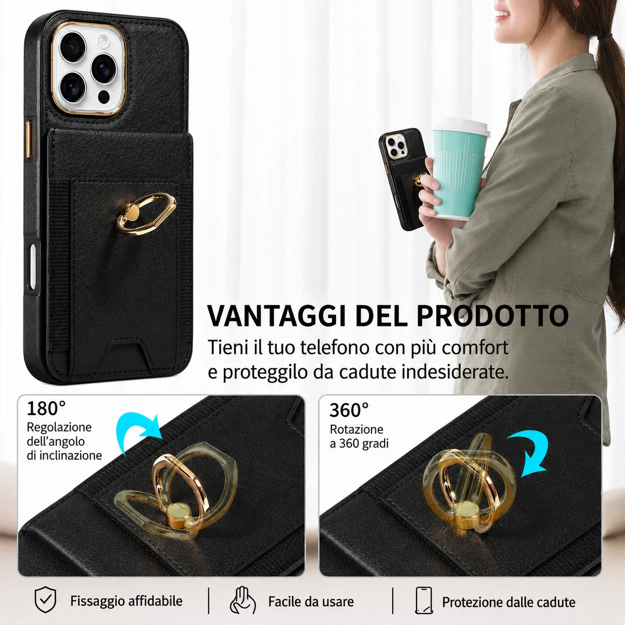 Custodia in Pelle con Porta Carte e Anello: tutto l'essenziale, in un solo accessorio