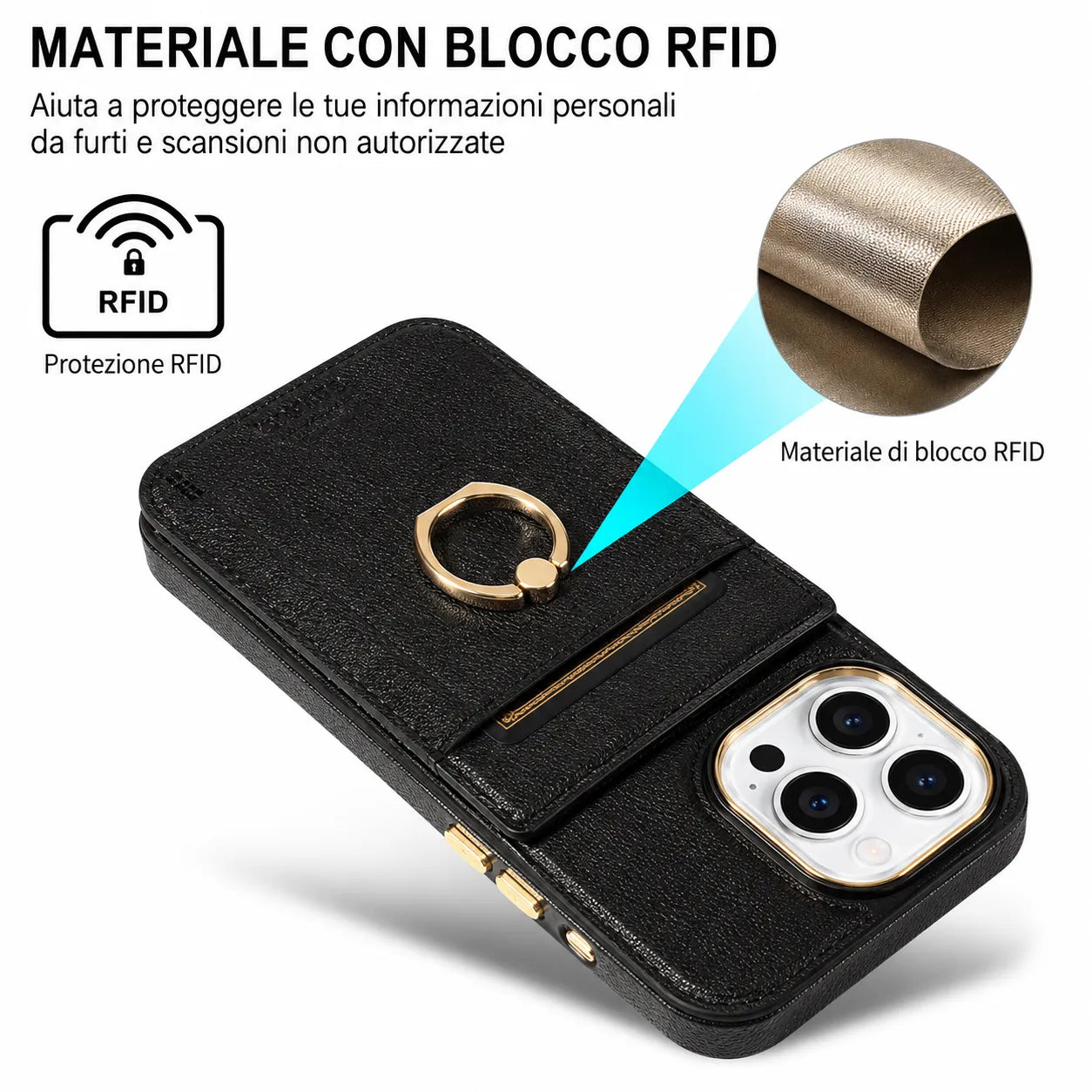 Custodia in Pelle con Porta Carte e Anello: tutto l'essenziale, in un solo accessorio