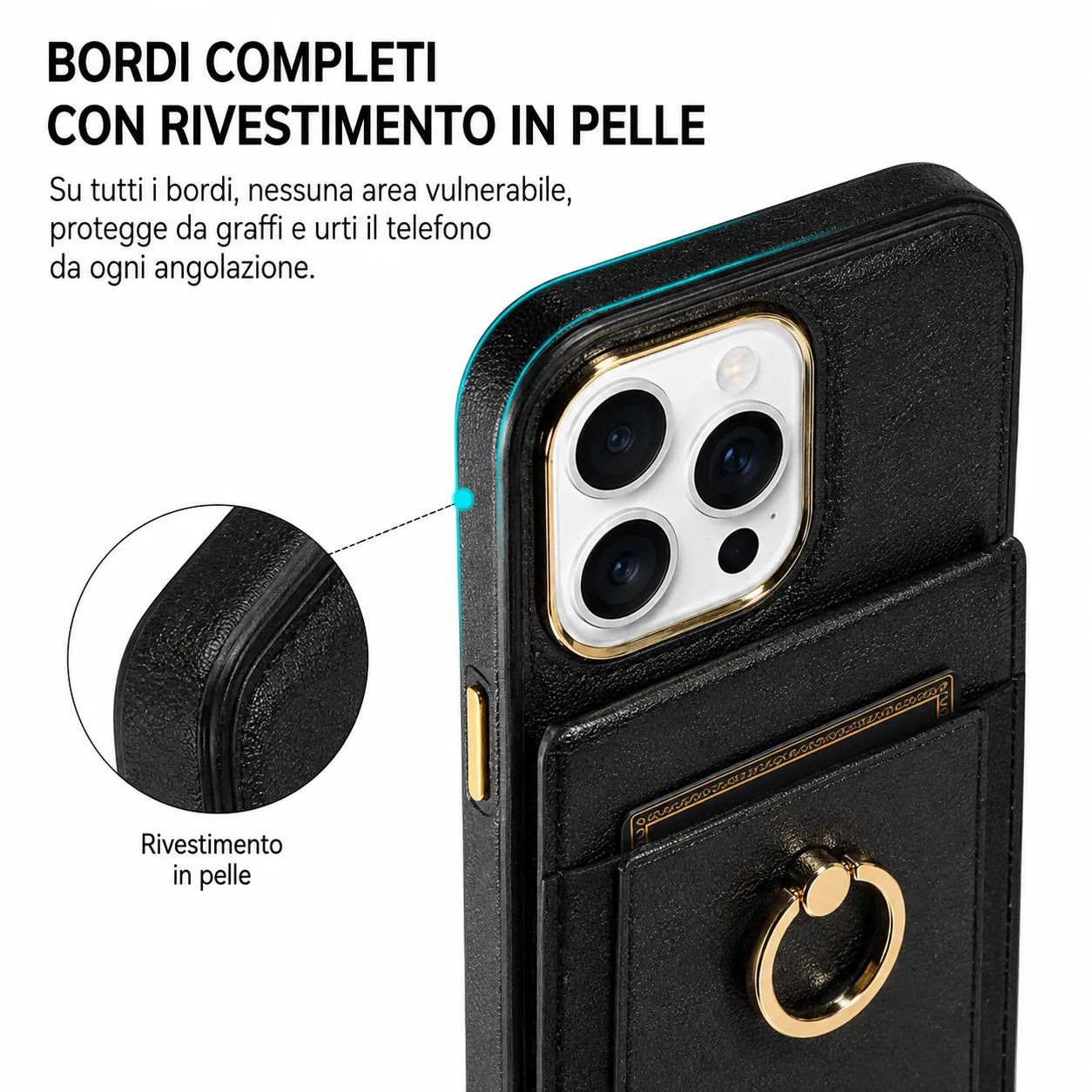 Custodia in Pelle con Porta Carte e Anello: tutto l'essenziale, in un solo accessorio