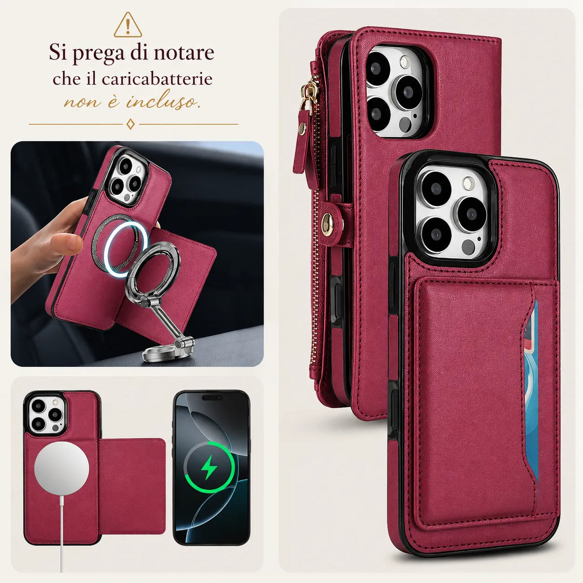 Custodia 4 in 1 in Pelle: telefono, carte, contanti e tracolla, tutto in un solo accessorio