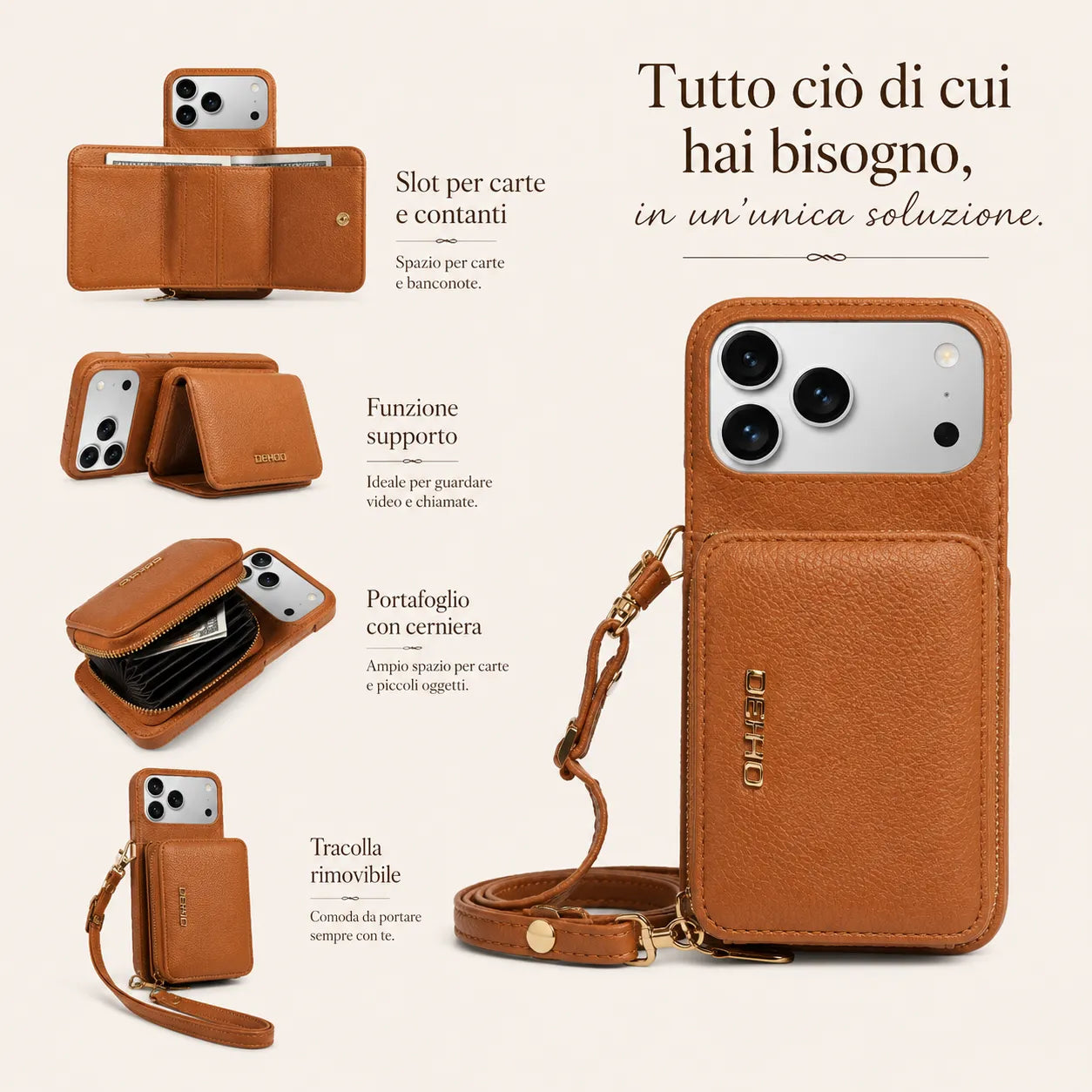 Custodia Portafoglio 3 in 1: telefono, carte e contanti, sempre con te