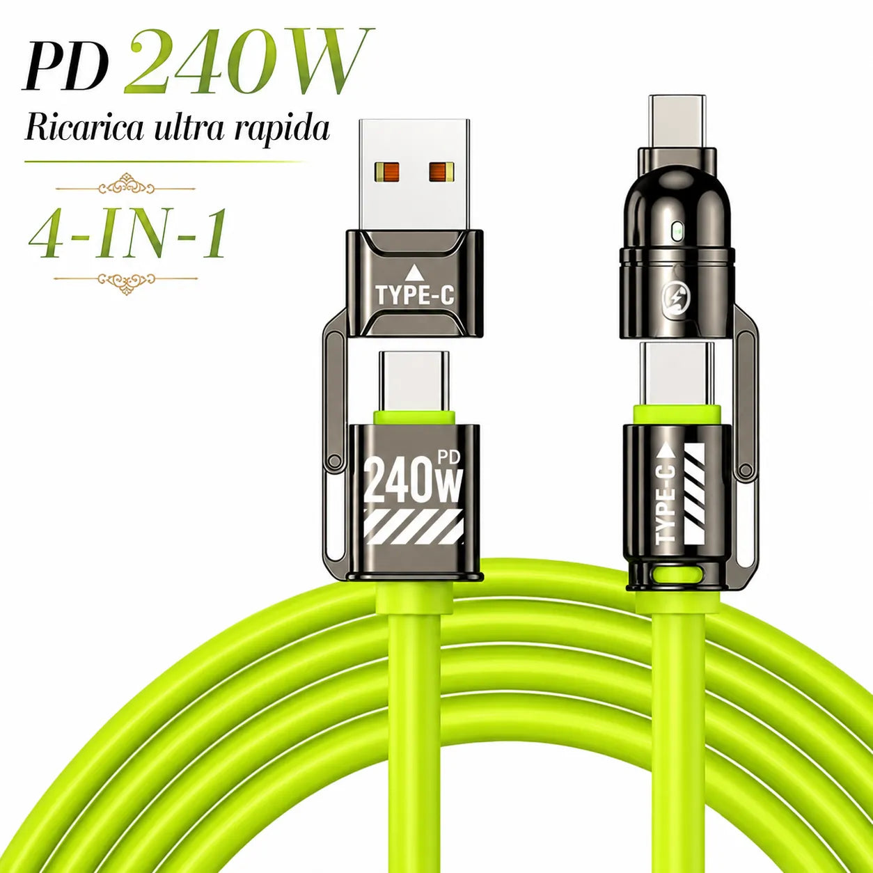 Cavo di Ricarica 4 in 1: 240W di potenza, un solo cavo per tutti i dispositivi