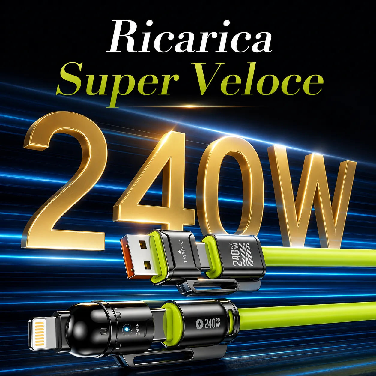 Cavo di Ricarica 4 in 1: 240W di potenza, un solo cavo per tutti i dispositivi