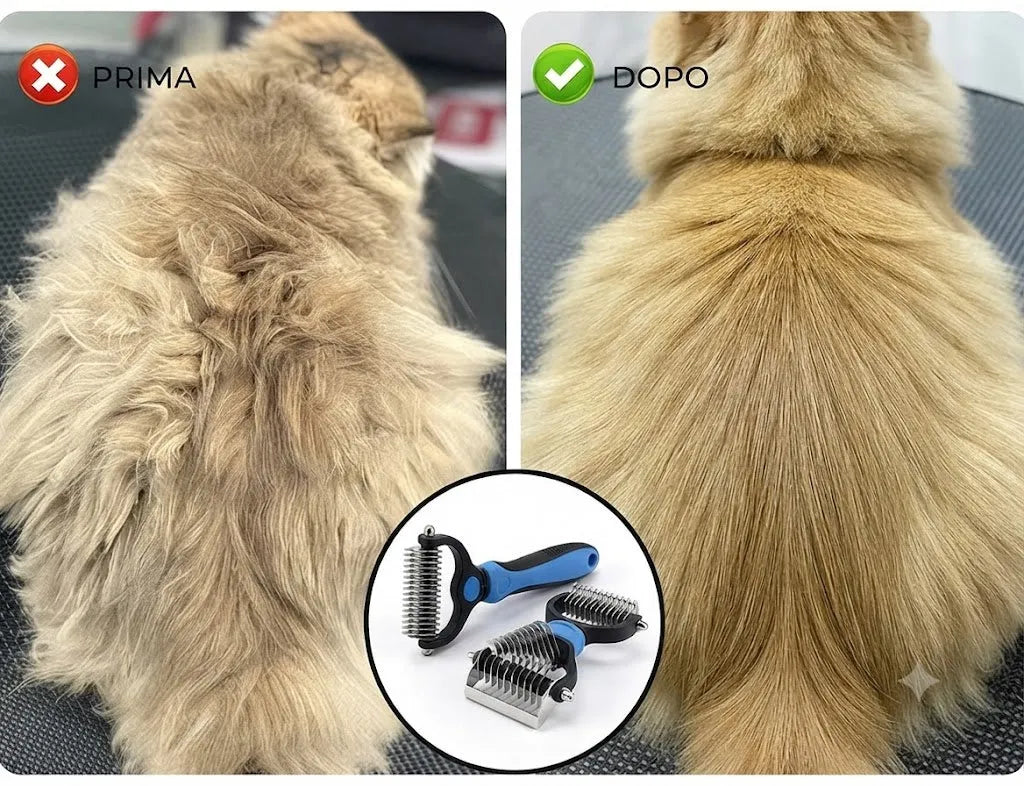 Spazzola Sottopelo Doppia Faccia: nodi sciolti e peli sotto controllo, senza stress per il pet