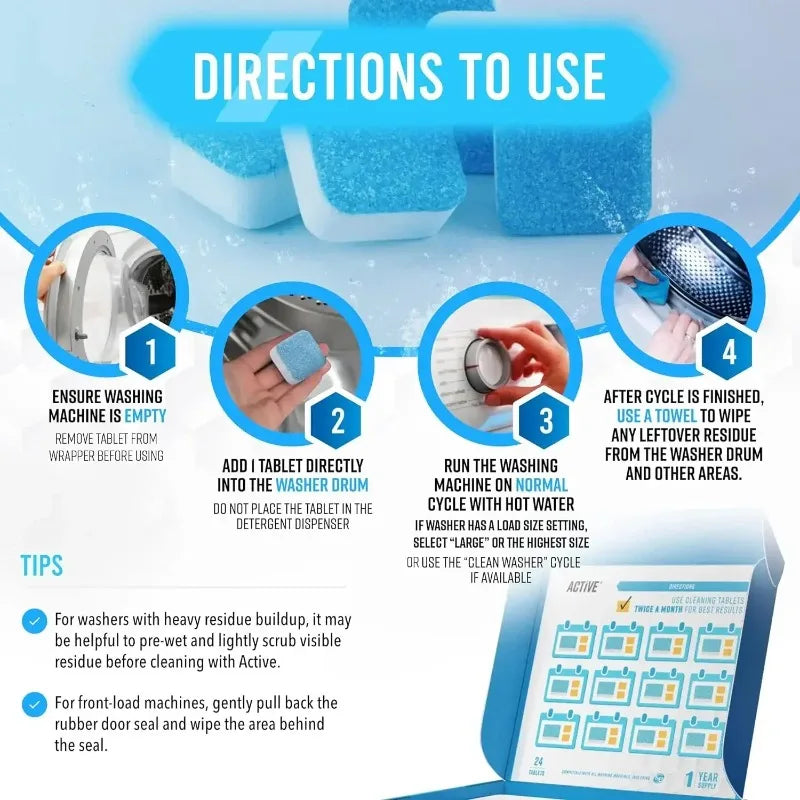 Washing Machine Cleaner  Pack-Deep Cleaning Tablets Odor Removing Tablets for Washer Laundry Supplies Cleaning Products for Home