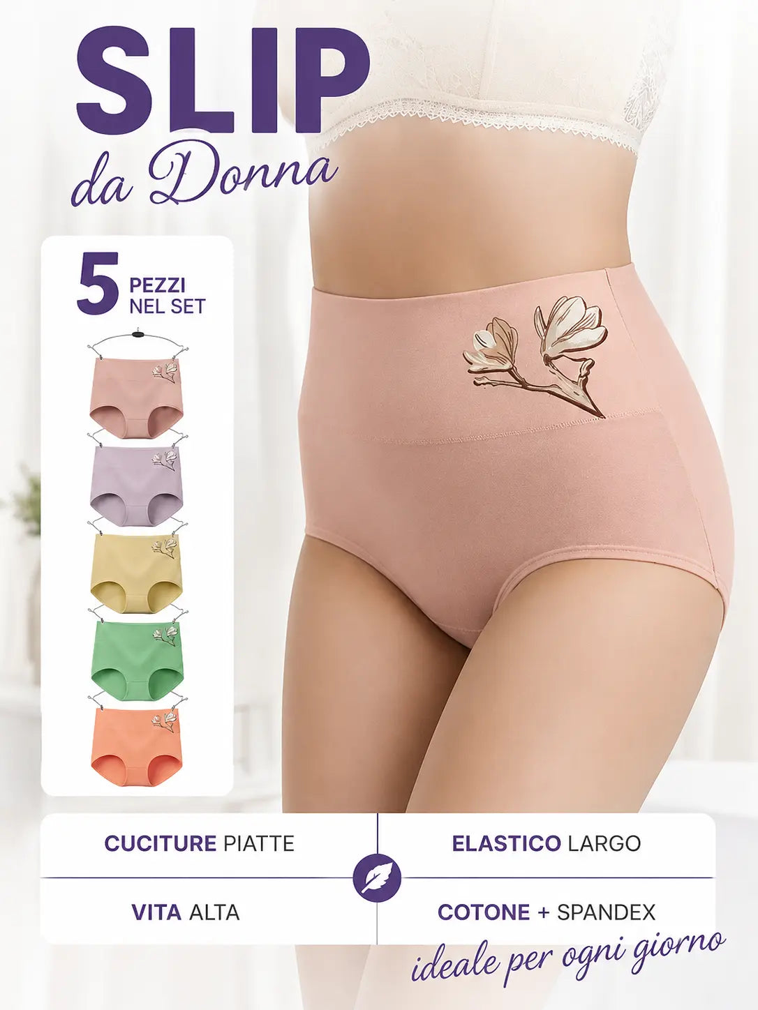 Set 5 Slip in Cotone a Vita Alta: comfort tutti i giorni, senza compromessi